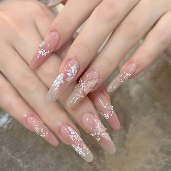 Wearing Nail Piece Advanced Summer Butterfly Flower Handmade Nail Patch Cat's Eye Rhinestone Fake Nail Piece Removable